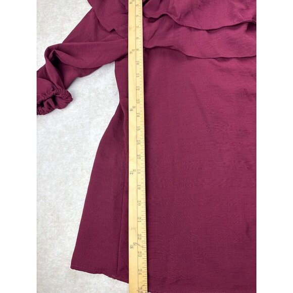 Vince Camuto Women's Top Burgundy Ruffle Pop Over Short Sleeve Plus Size 3X NEW - Picture 6 of 9